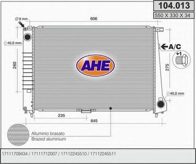 Радиатор, охлаждение двигателя AHE купить