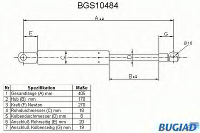 Газовая пружина, капот BUGIAD