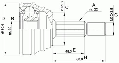 Шарнирный комплект, приводной вал SPIN OPEN PARTS