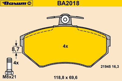 Комплект тормозных колодок, дисковый тормоз BARUM